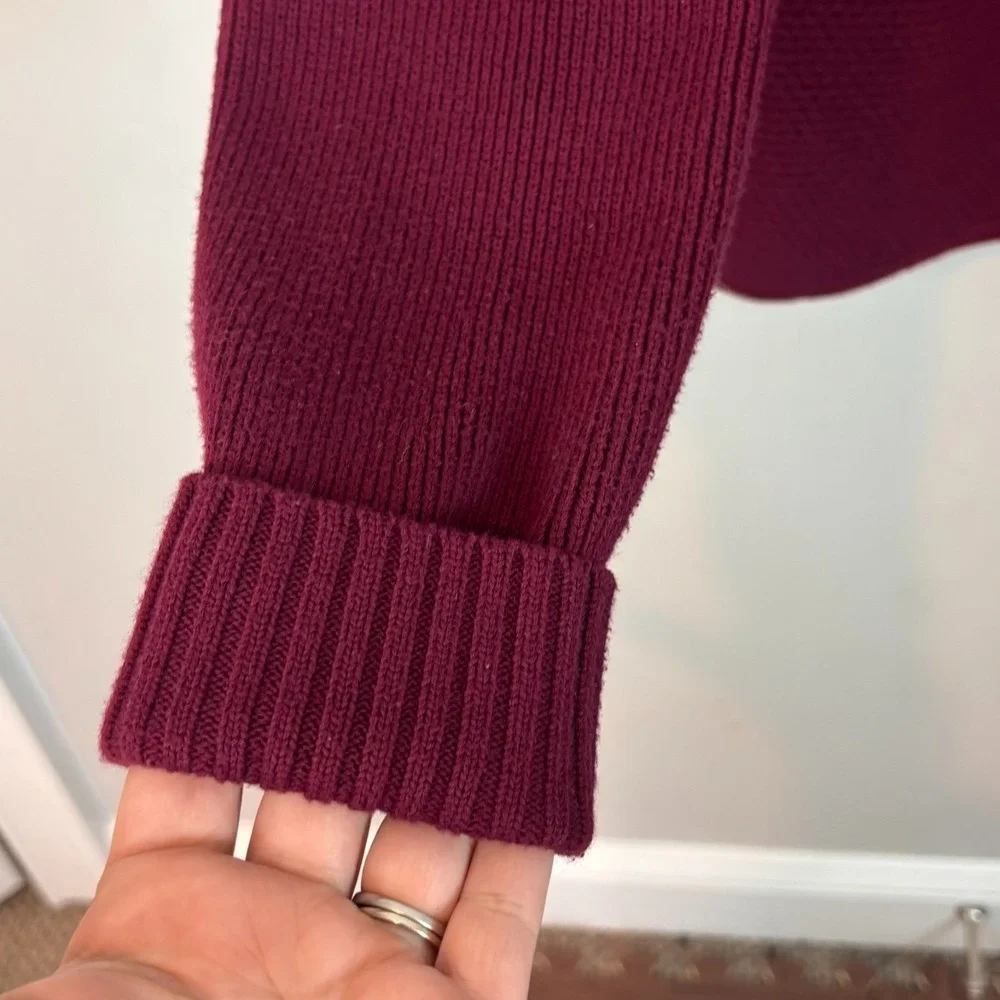 Dress Barn Womens Double Breasted 100% Cotton‎ Maroon Cardigan SZ L Chunky Knit